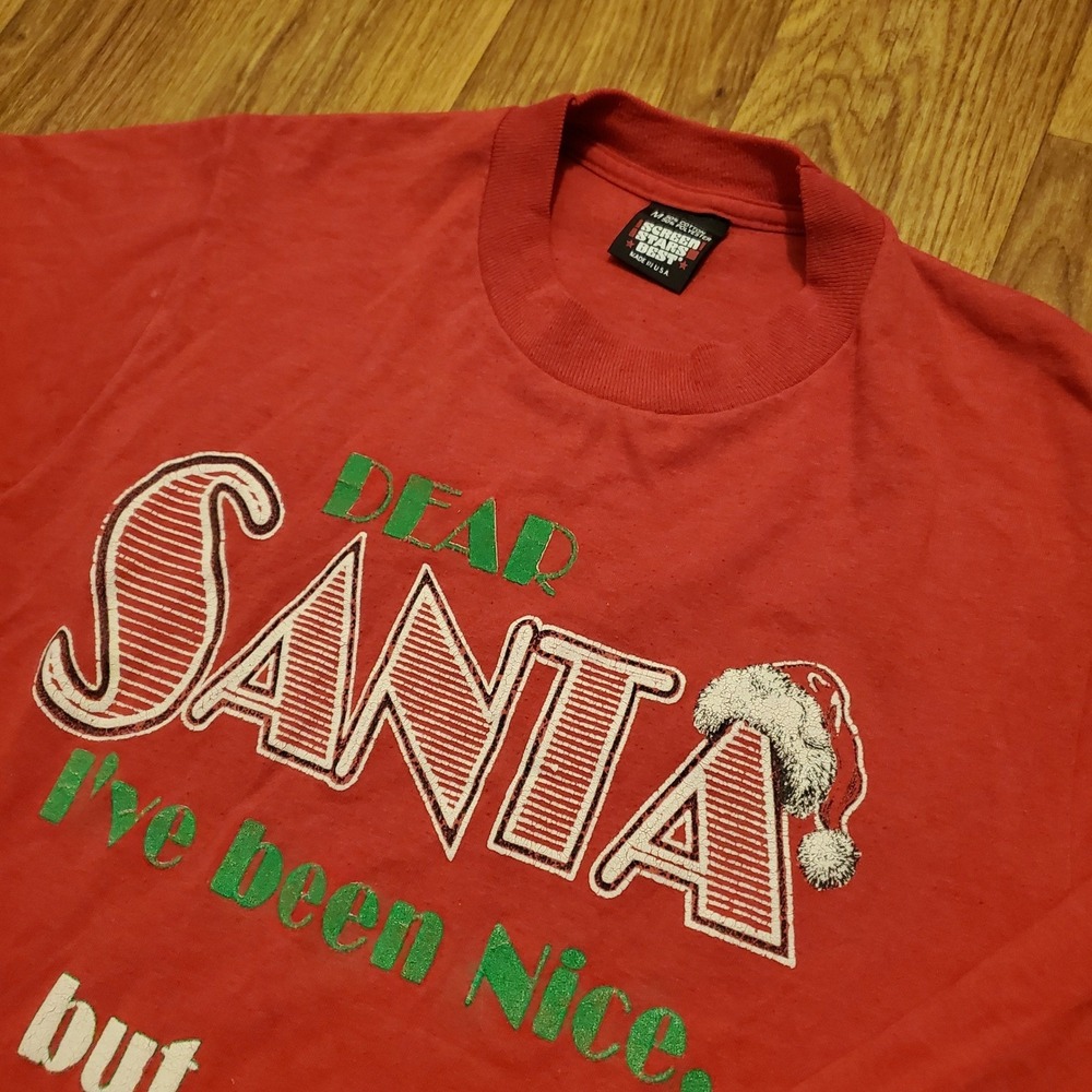 Vintage Christmas Shirt Adult Medium Red‎ Dear Santa I've Been Nice But A Little